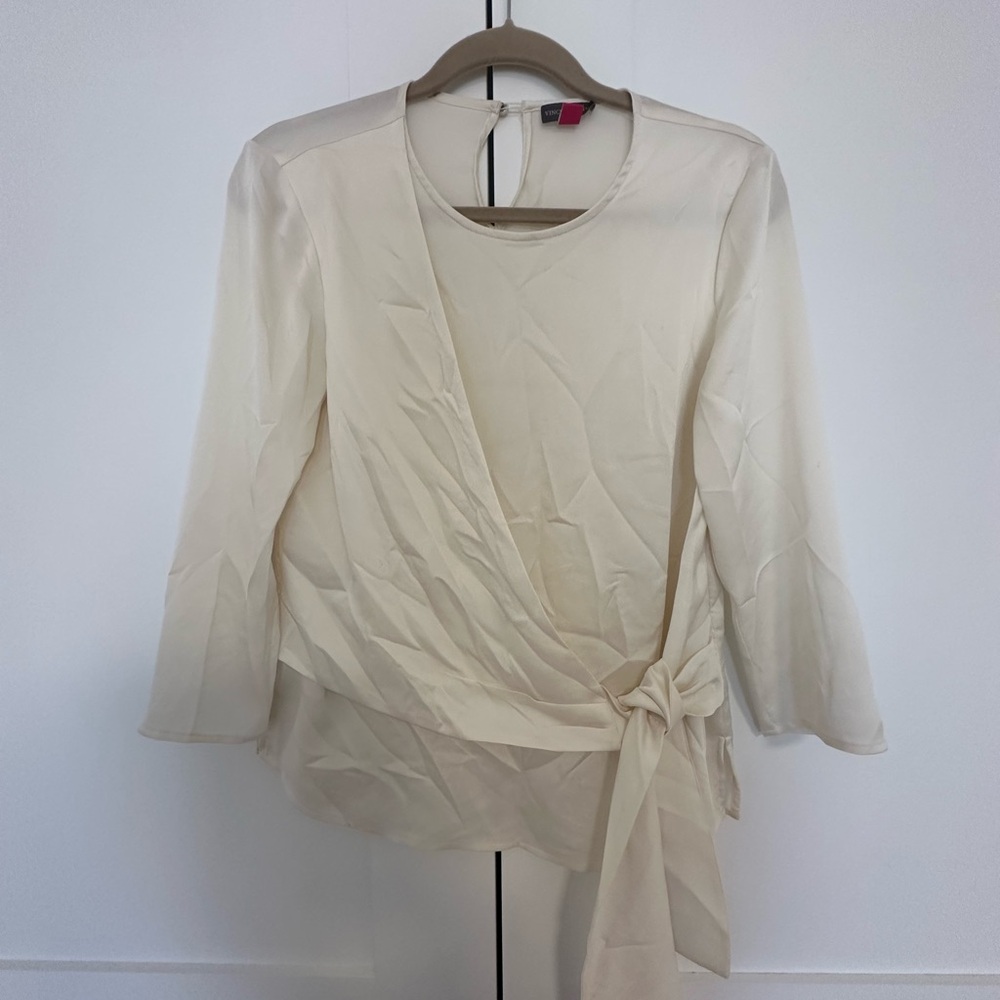 Vince Camuto Cream Wrap Blouse with Tie Front